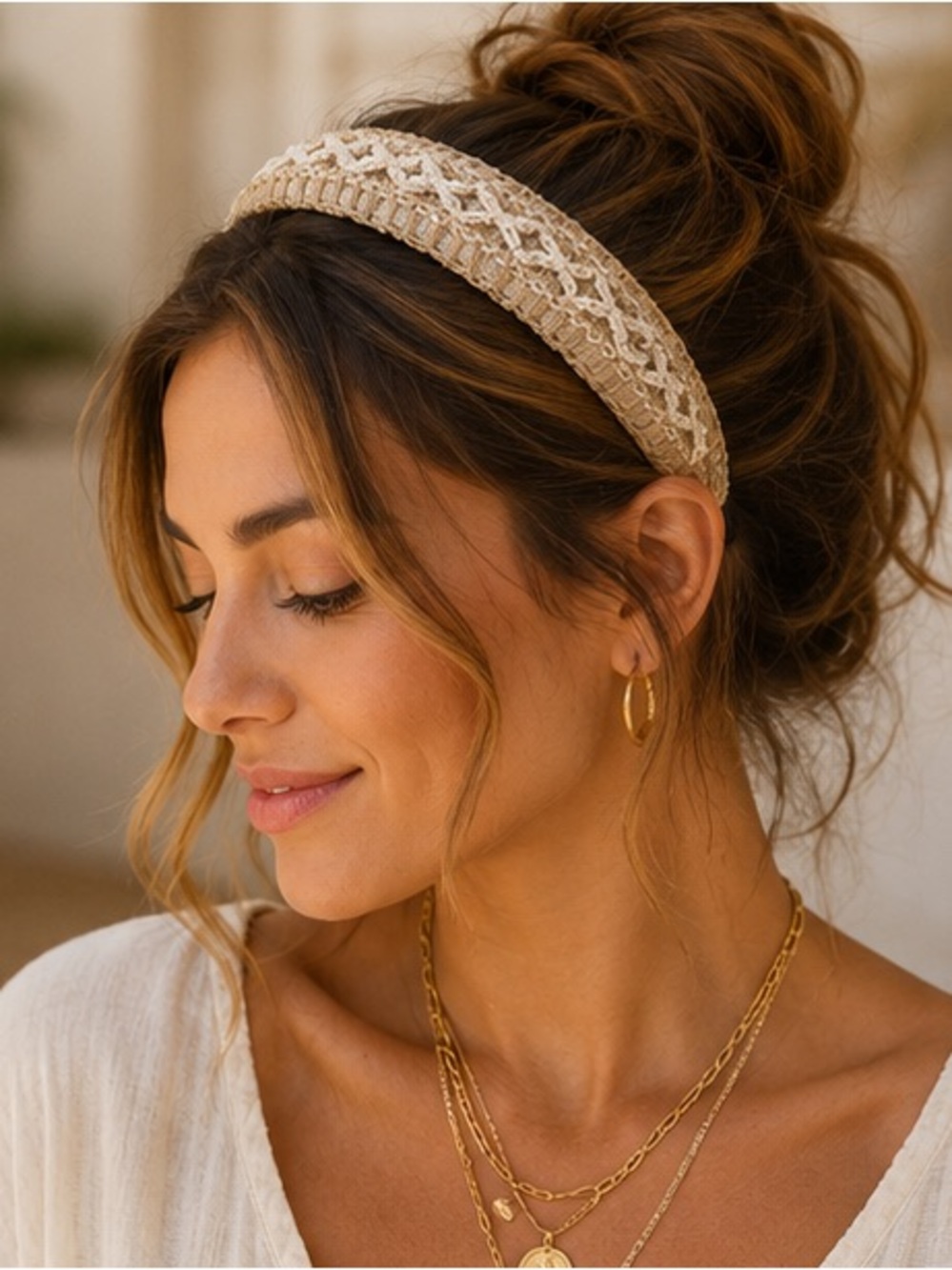 Anthropologie Openwork Raffia Headband | Coastal Boho Chic - Picture 2 of 4